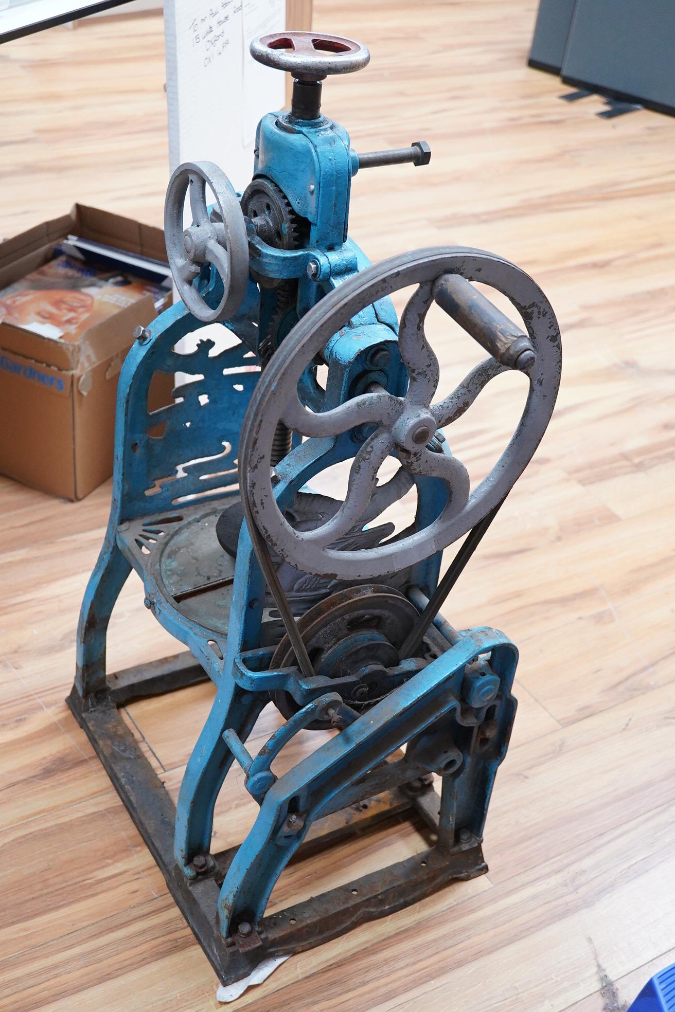 A 1960's Japanese Oshidori cast iron ice press, 90cm high